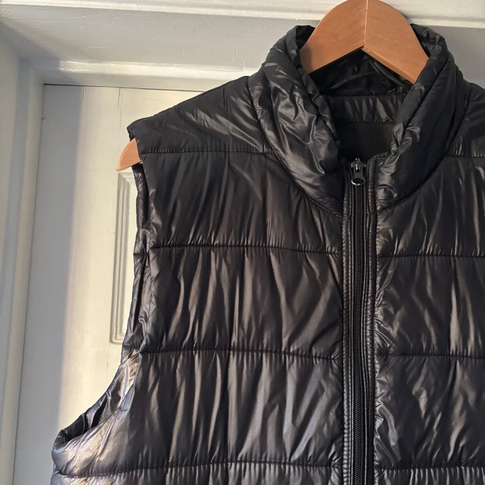 Scotch & Soda Black Puffer Vest Shiny Nylon Zip-Up Size L